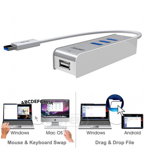 מפצל UNITEK USB3.0 3 Port Hub + KM Swap & File Transfer